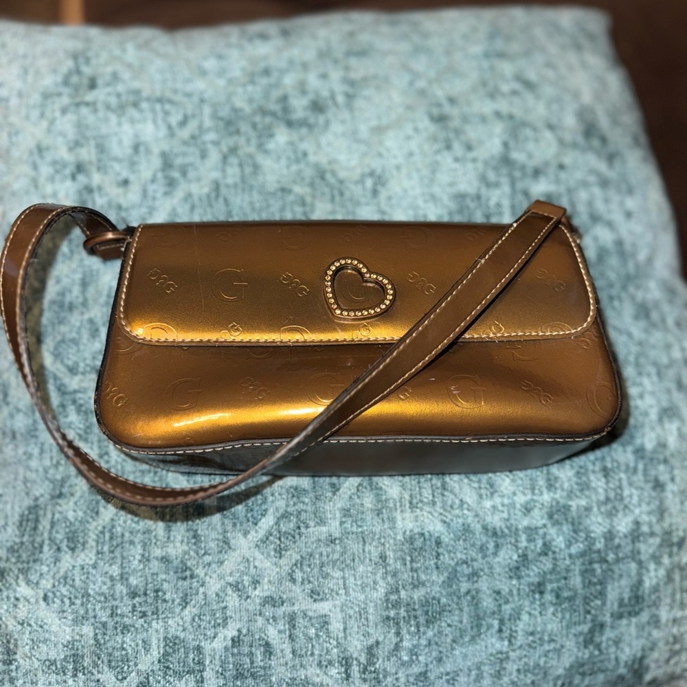 Bronze Guess  patent leather bag